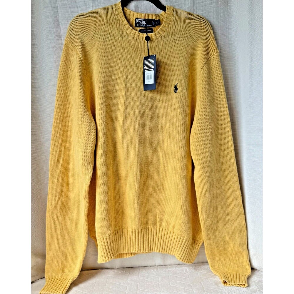 Polo Ralph Lauren Mens XL Pima Cotton Crewneck Sweater Yellow NWT Pony Logo